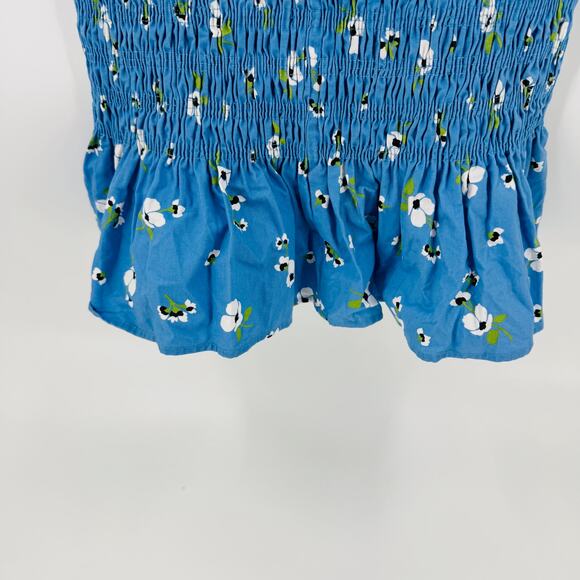 Never Fully Dressed Blue Smocked Puff Sleeve Midi Dress Floral Ruffle Hem 12 - Picture 6 of 10